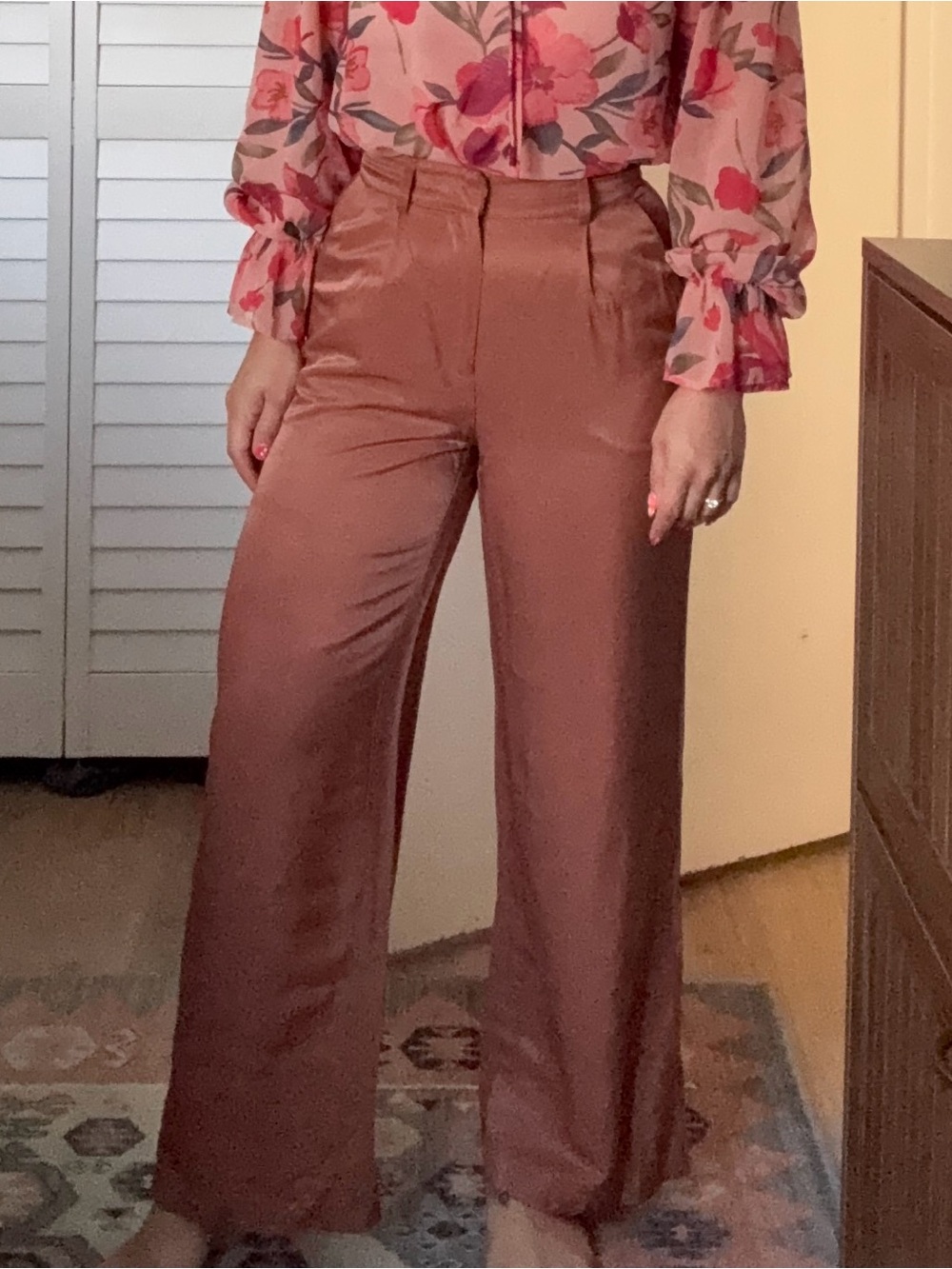 Altar'd State Satin Straight-Leg Pants in Burnt Orange